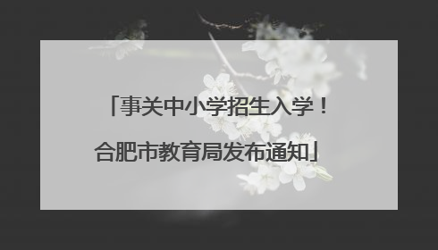 事关中小学招生入学！合肥市教育局发布通知
