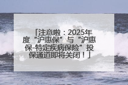 注意啦：2025年度“沪惠保”与“沪惠保-特定疾病保险”投保通道即将关闭！