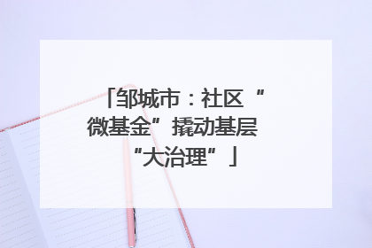 邹城市：社区“微基金”撬动基层“大治理”